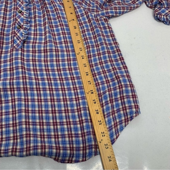 Democracy  Plaid Pop Over  Blouse Top Woman Large  Ruffle  Long Sleeve Western - Picture 12 of 12